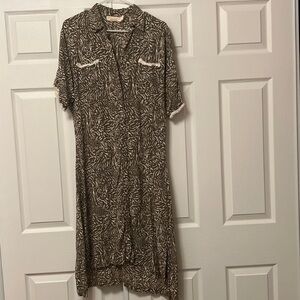 New Anthropologie Beachgold Lusana Animal Print Resort Beach Midi Shirt Dress M